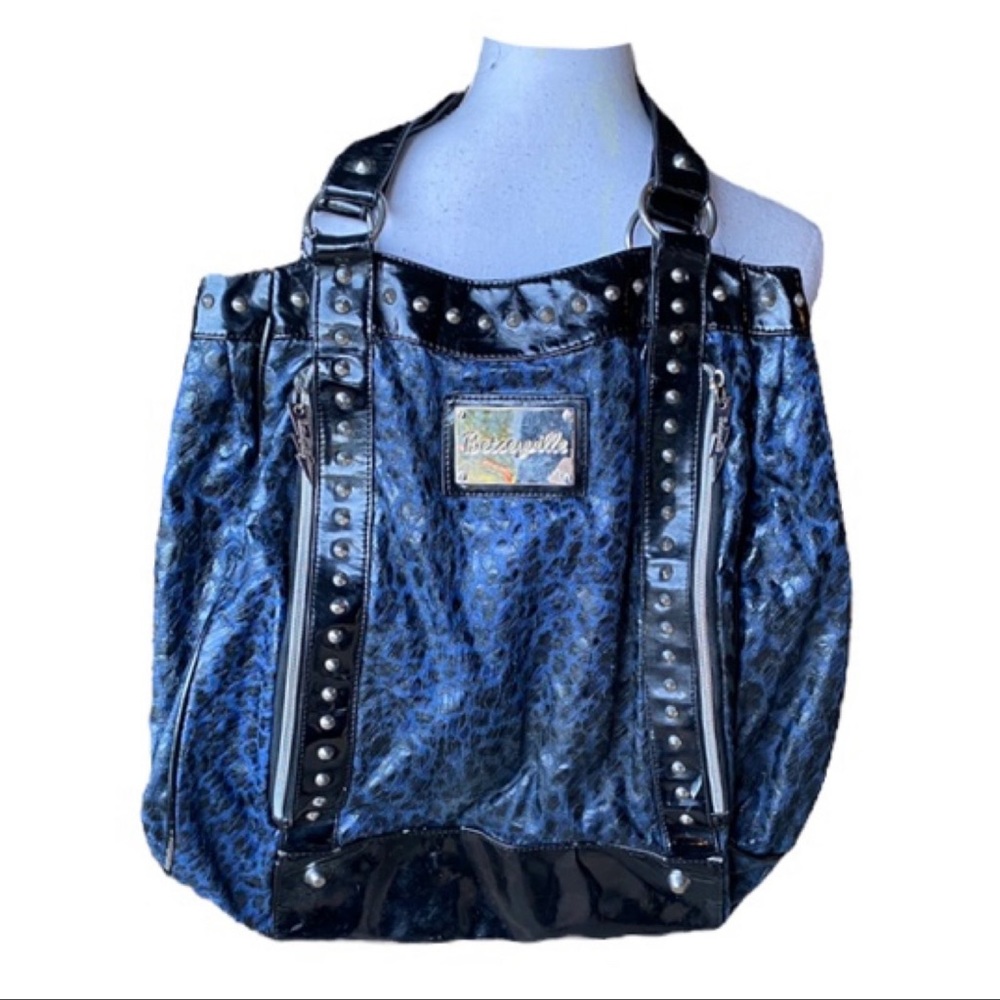 Betsey Johnson Betseyville Blue Leopard Print Shoulder Bag Purse Tote Rocker